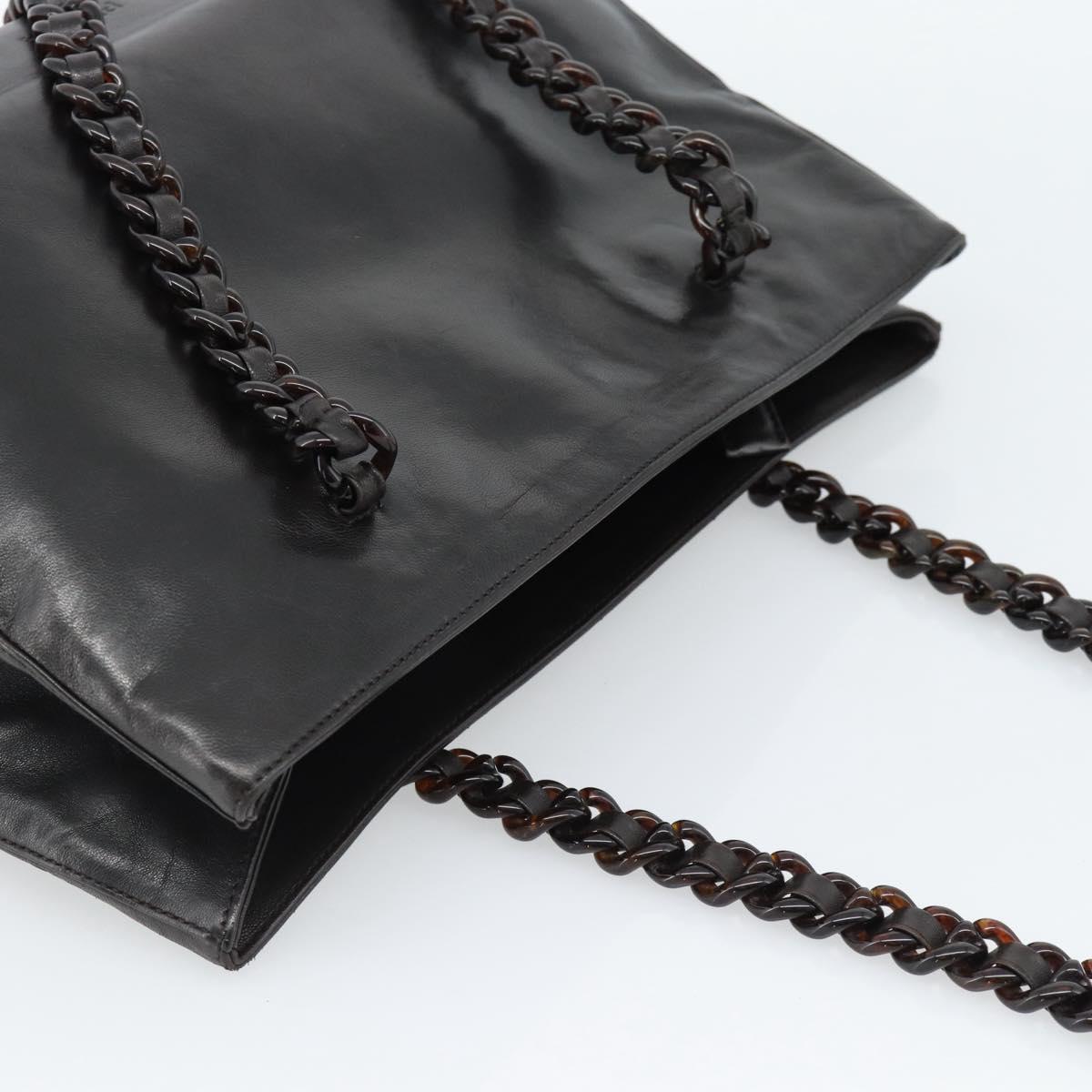 PRADA Plastic Chain Shoulder Tote Bag Leather Brown Silver Auth 183079A