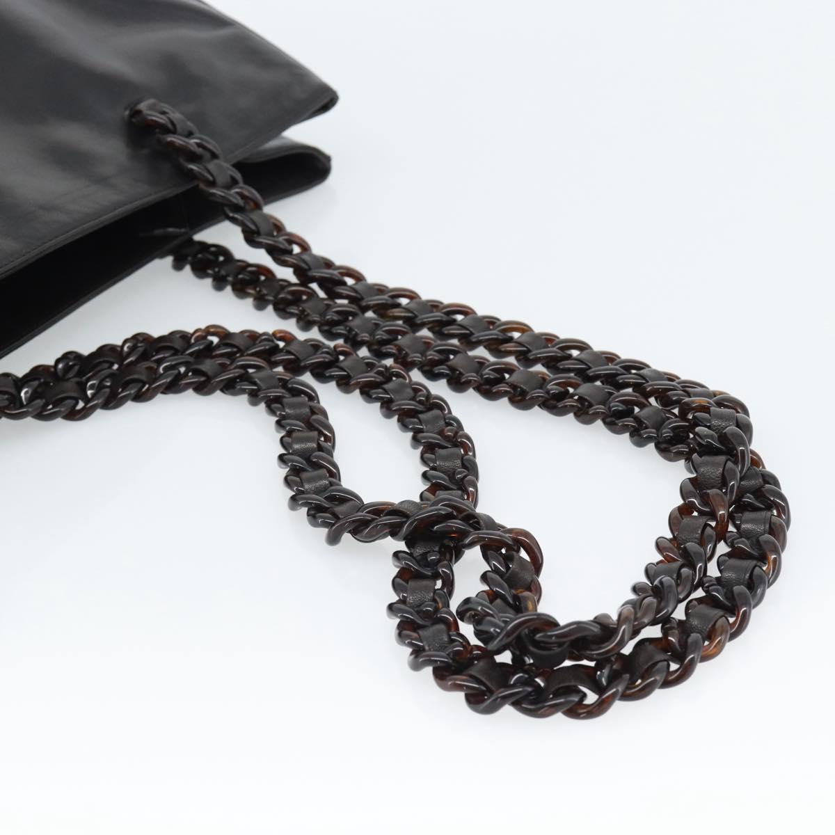 PRADA Plastic Chain Shoulder Tote Bag Leather Brown Silver Auth 183079A