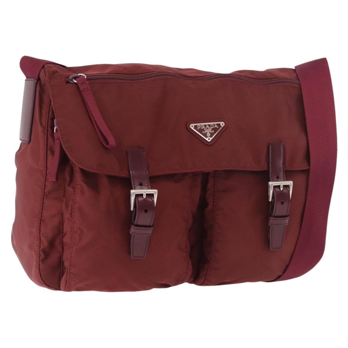 PRADA Shoulder Bag Nylon Red Silver Auth 183081A