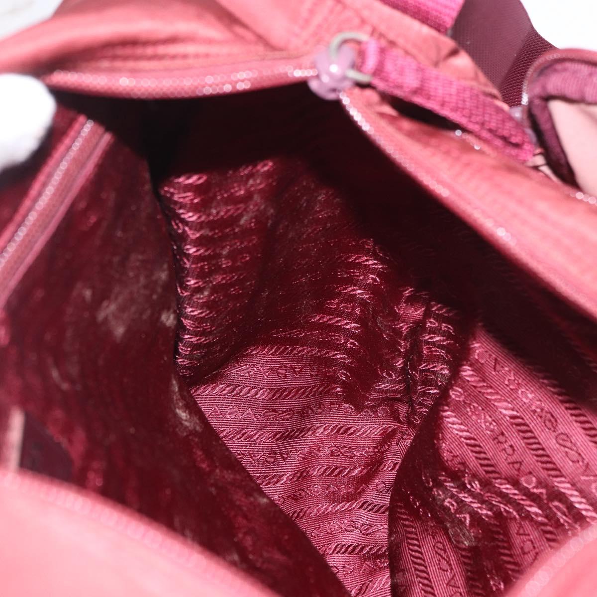 PRADA Shoulder Bag Nylon Red Silver Auth 183081A