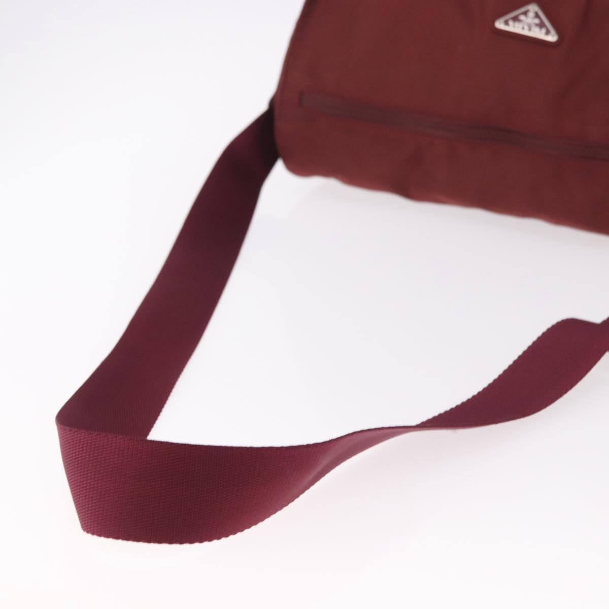 PRADA Shoulder Bag Nylon Red Silver Auth 183081A