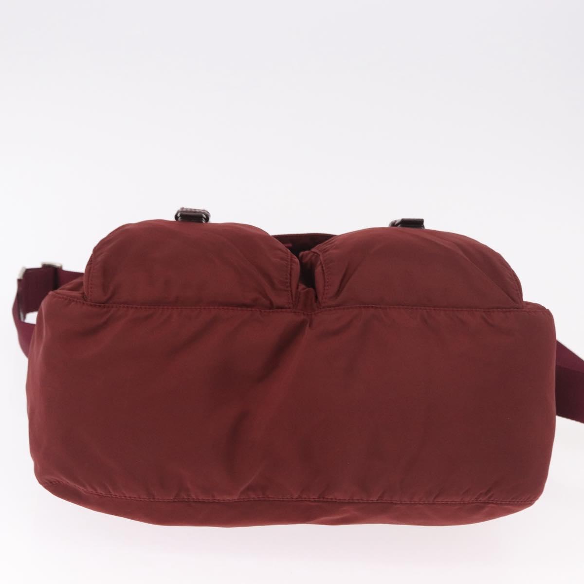 PRADA Shoulder Bag Nylon Red Silver Auth 183081A
