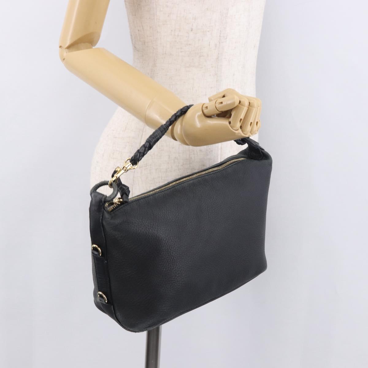 BOTTEGA VENETA Shoulder Bag Leather Black Gold Auth 183082A