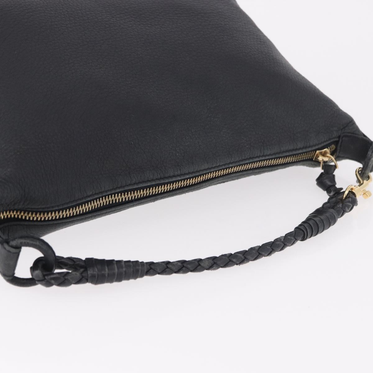 BOTTEGA VENETA Shoulder Bag Leather Black Gold Auth 183082A