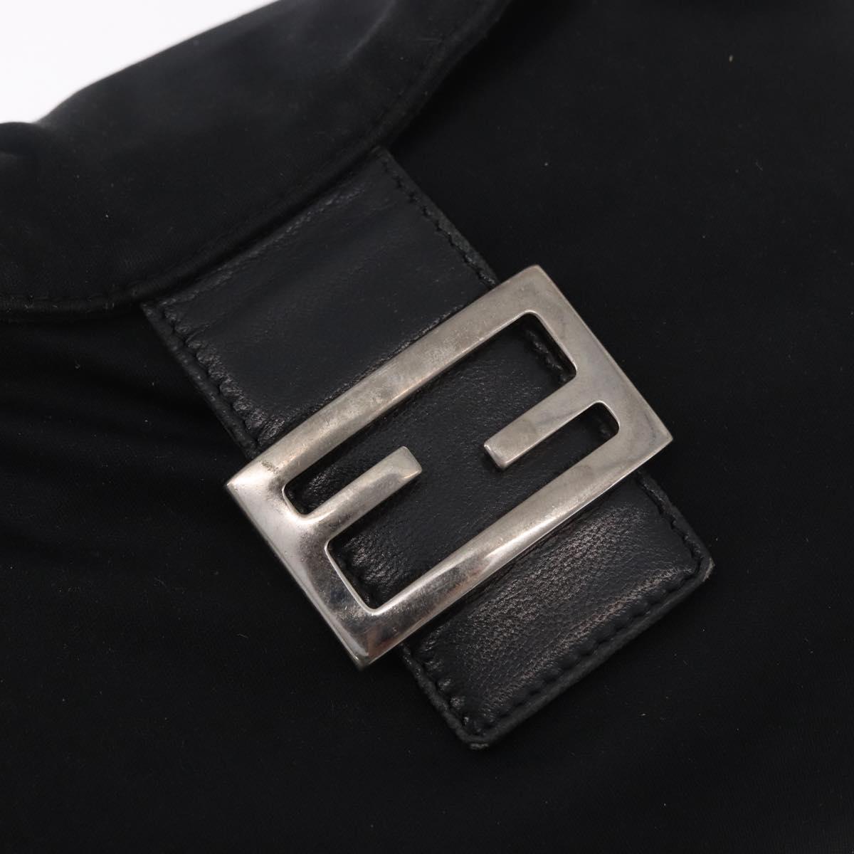 FENDI Mamma Baguette Shoulder Bag Cotton Jersey Black Silver Auth 183088