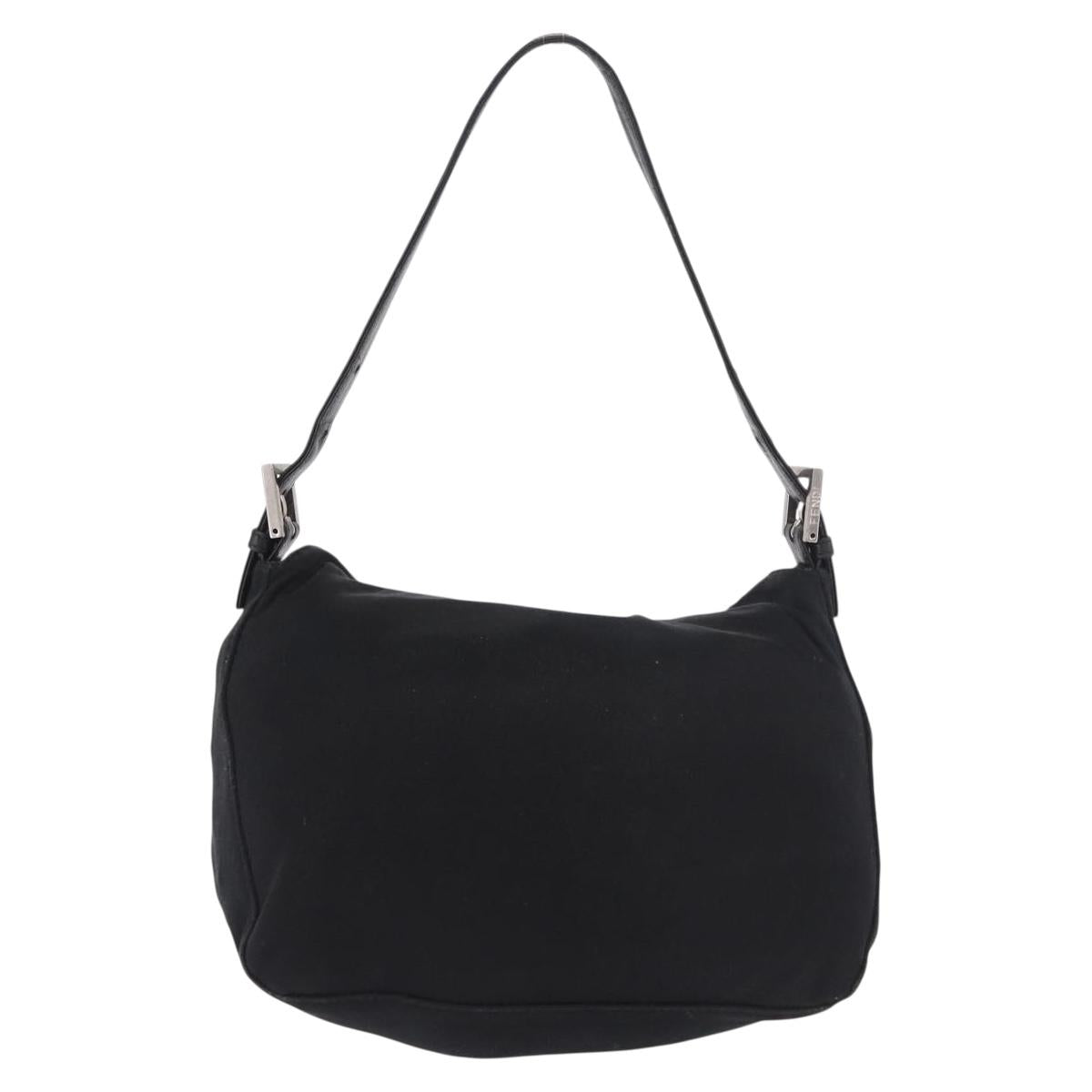 FENDI Mamma Baguette Shoulder Bag Cotton Jersey Black Silver Auth 183088