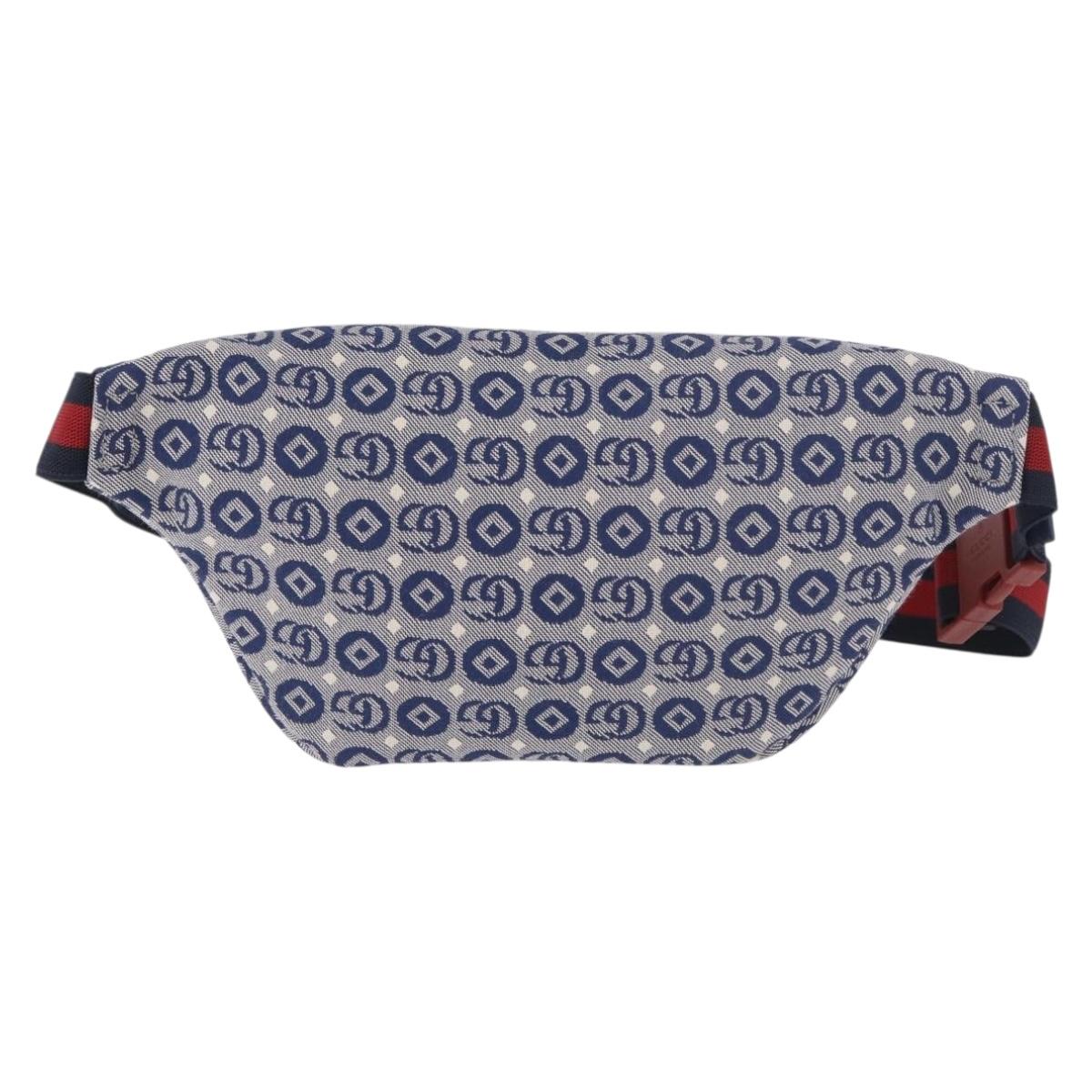 GUCCI Sherry Line Waist bag Canvas Navy Silver Red 502095 Auth 183093M