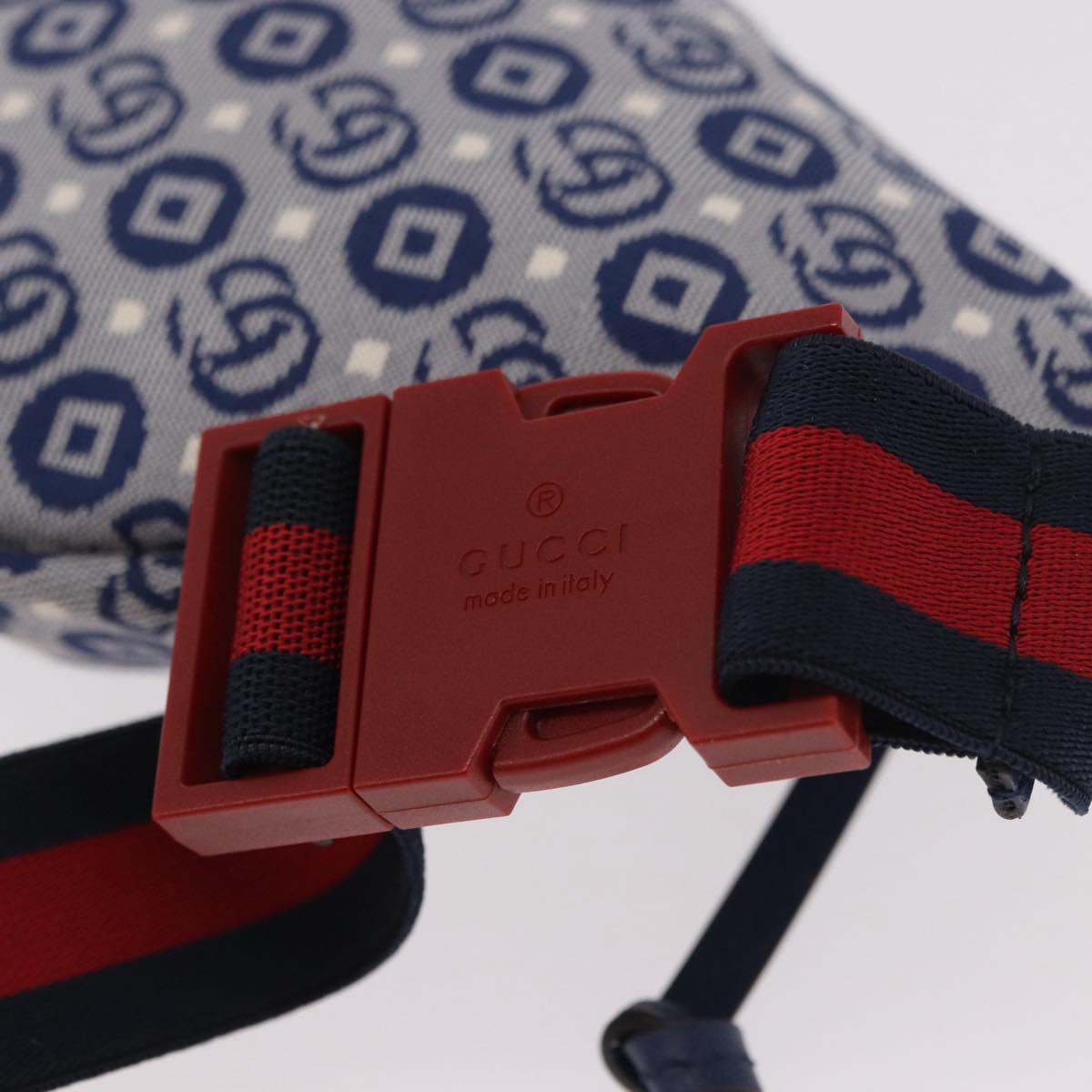 GUCCI Sherry Line Waist bag Canvas Navy Silver Red 502095 Auth 183094M