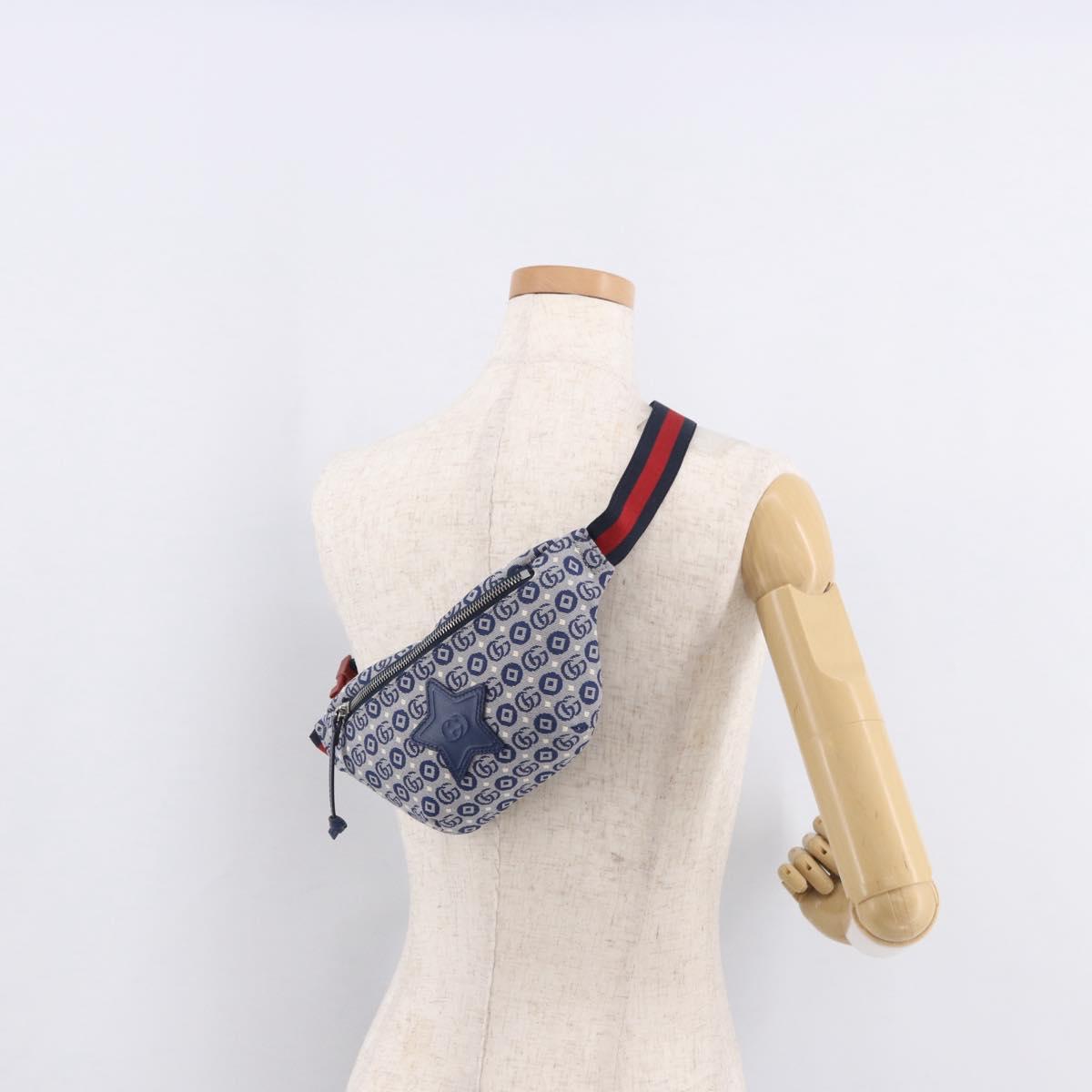GUCCI Sherry Line Waist bag Canvas Navy Silver Red 502095 Auth 183094M
