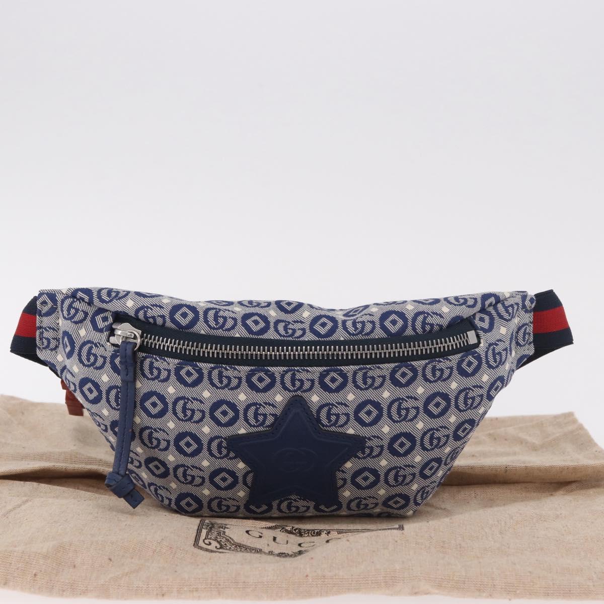 GUCCI Sherry Line Waist bag Canvas Navy Silver Red 502095 Auth 183094M