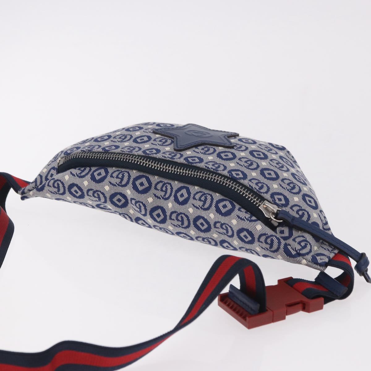 GUCCI Sherry Line Waist bag Canvas Navy Silver Red 502095 Auth 183094M