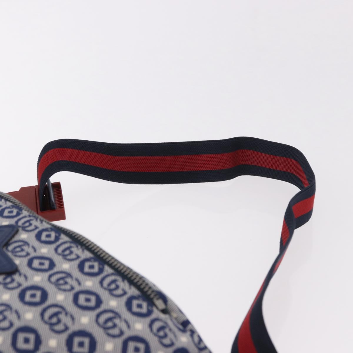 GUCCI Sherry Line Waist bag Canvas Navy Silver Red 502095 Auth 183094M