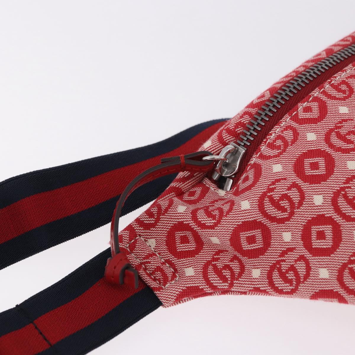GUCCI Sherry Line Waist bag Canvas Navy Silver Red 502095 Auth 183095M