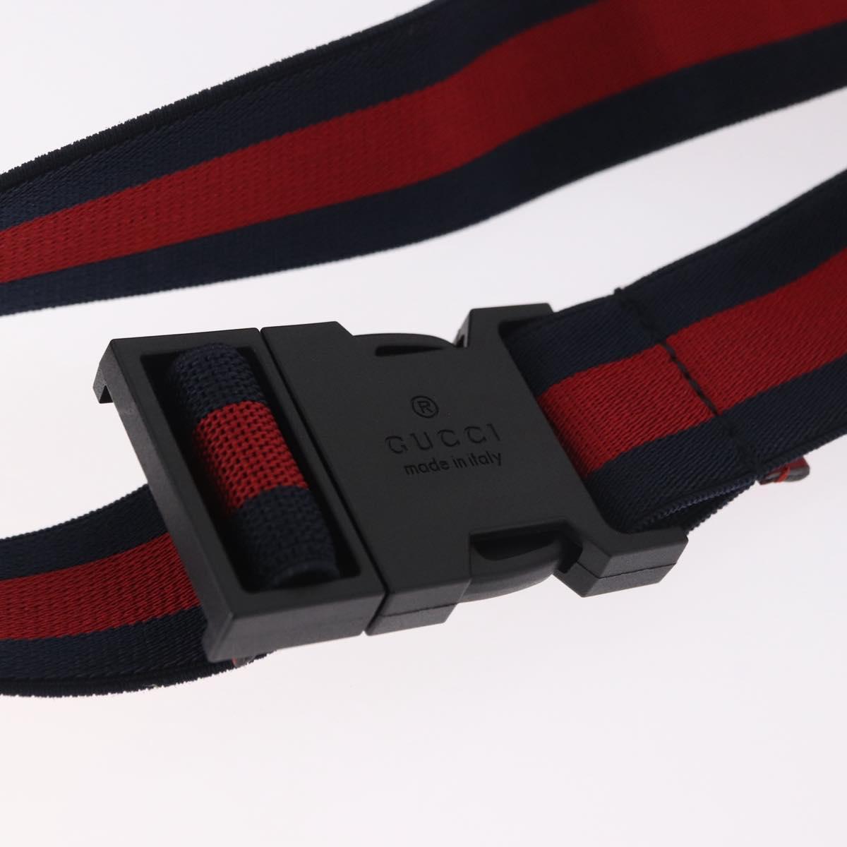 GUCCI Sherry Line Waist bag Canvas Navy Silver Red 502095 Auth 183095M