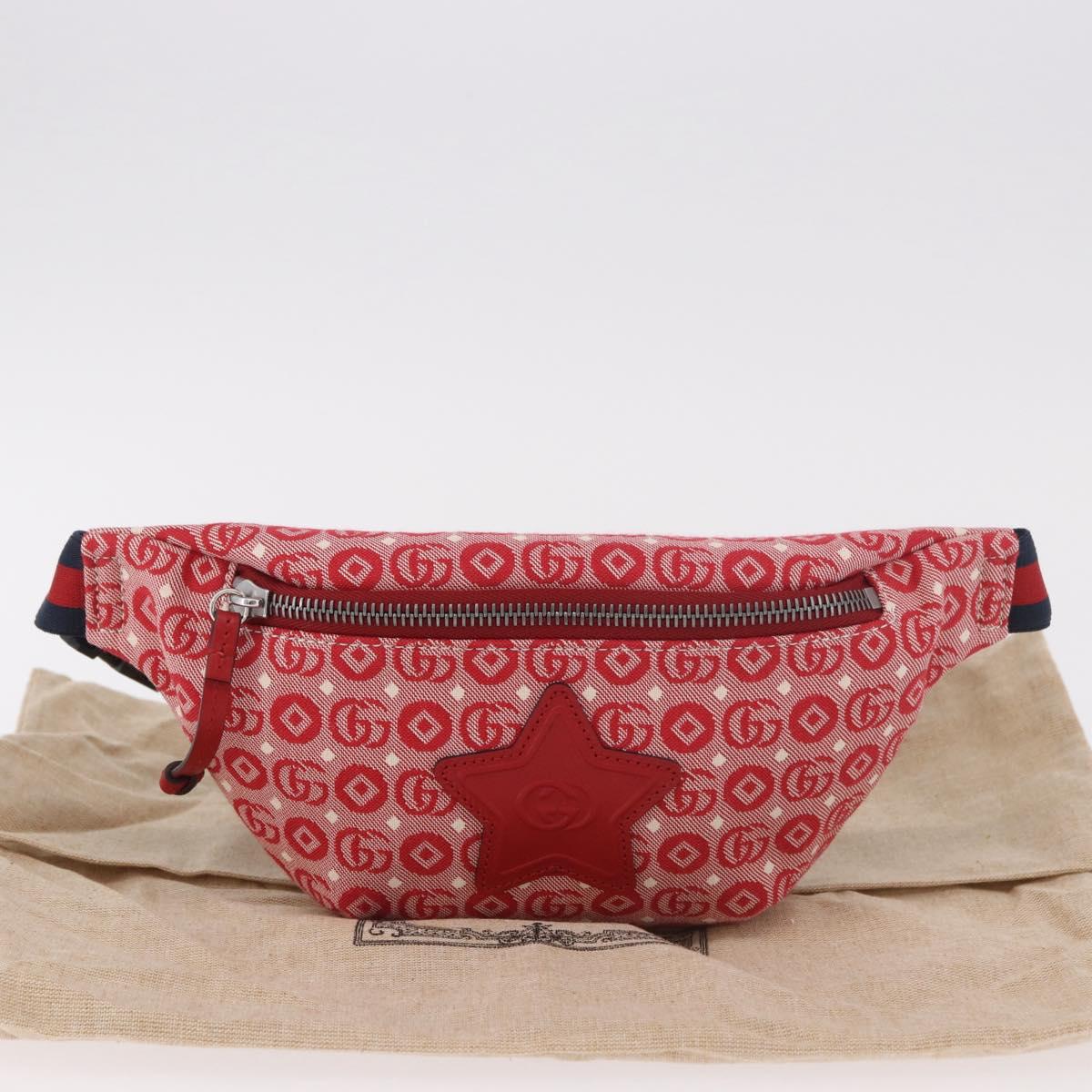 GUCCI Sherry Line Waist bag Canvas Navy Silver Red 502095 Auth 183095M