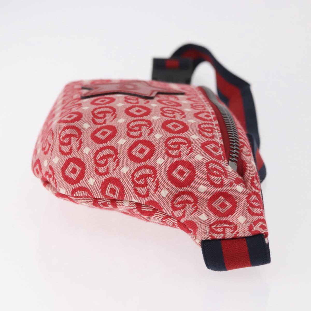 GUCCI Sherry Line Waist bag Canvas Navy Silver Red 502095 Auth 183095M