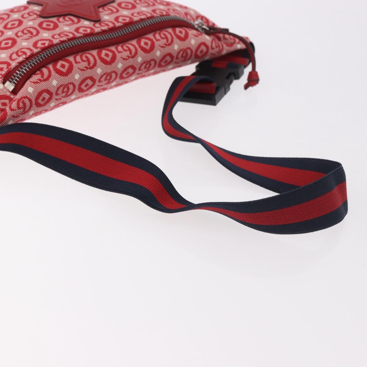 GUCCI Sherry Line Waist bag Canvas Navy Silver Red 502095 Auth 183095M