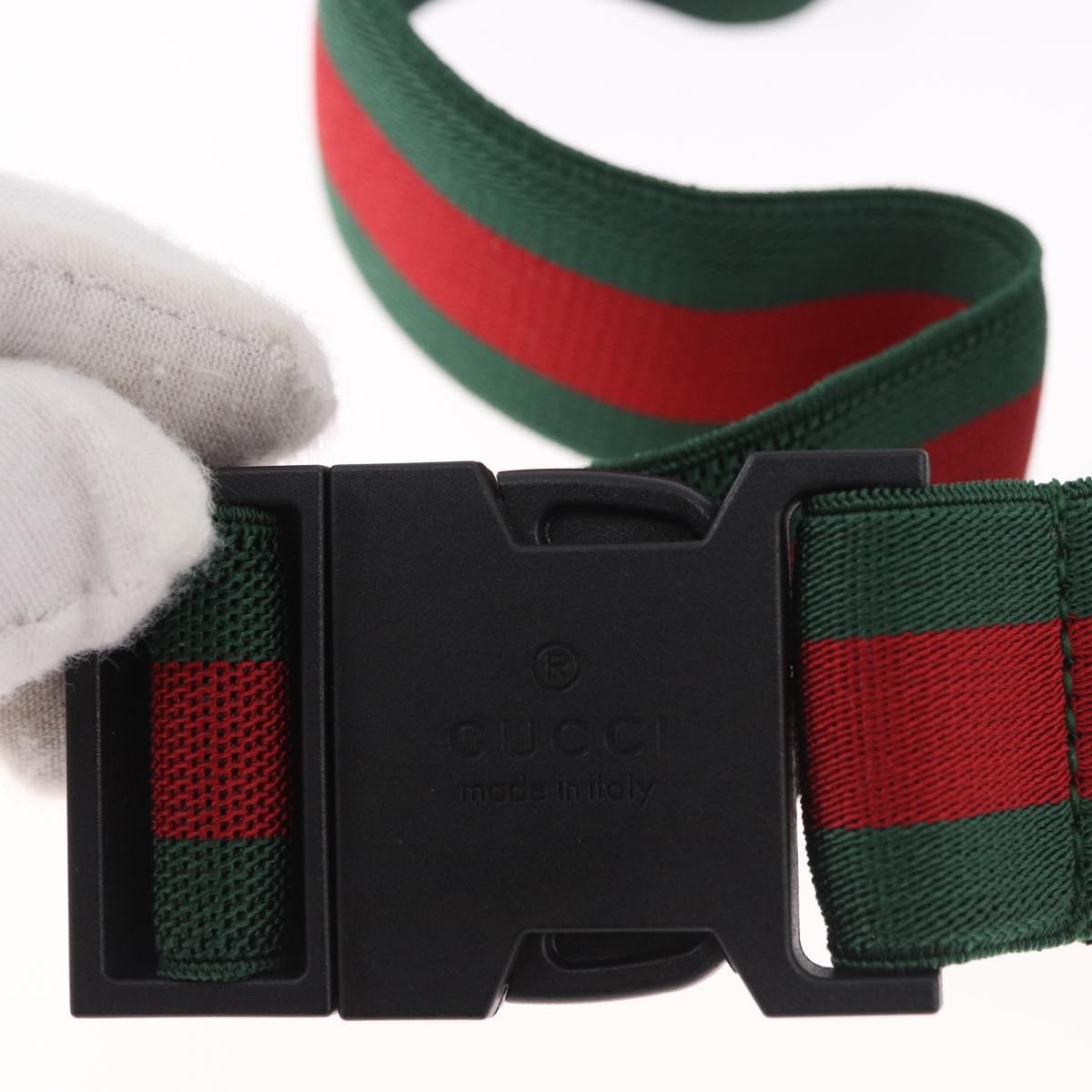 GUCCI Web Sherry Line Waist bag Canvas Green Silver Red 502095 Auth 183096M