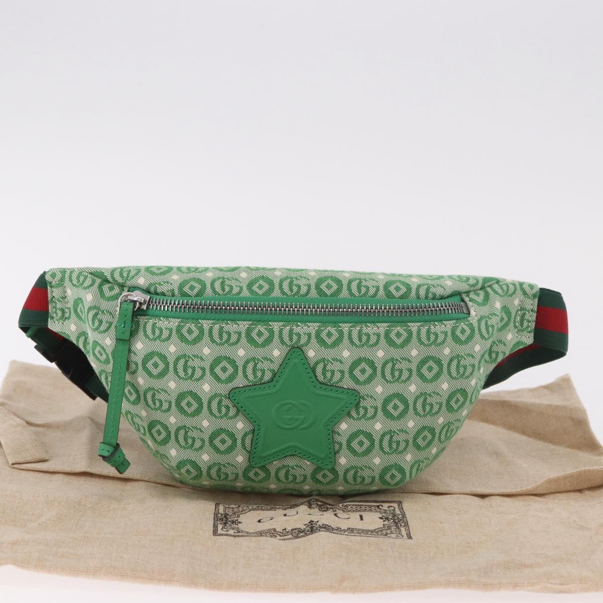 GUCCI Web Sherry Line Waist bag Canvas Green Silver Red 502095 Auth 183096M