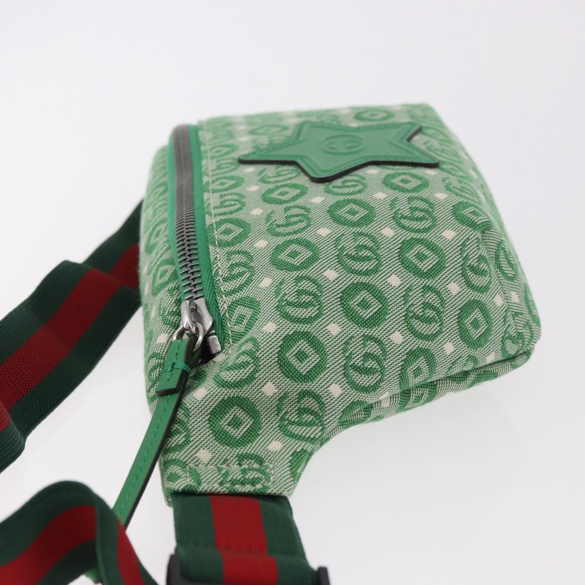GUCCI Web Sherry Line Waist bag Canvas Green Silver Red 502095 Auth 183096M