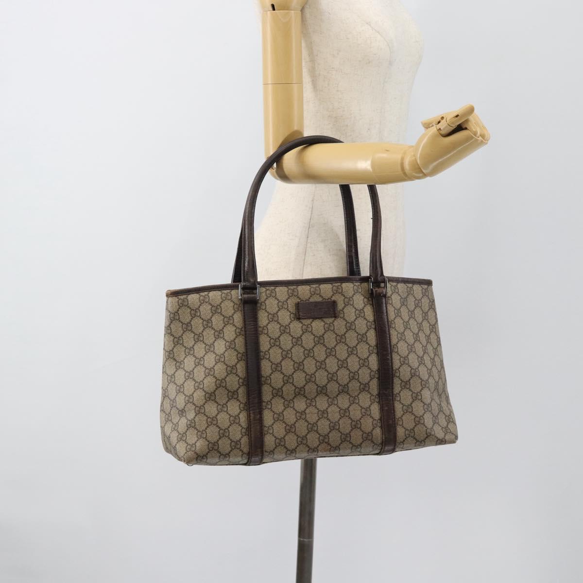 GUCCI GG Supreme Tote Bag PVC Beige Silver 114595 Auth 183097