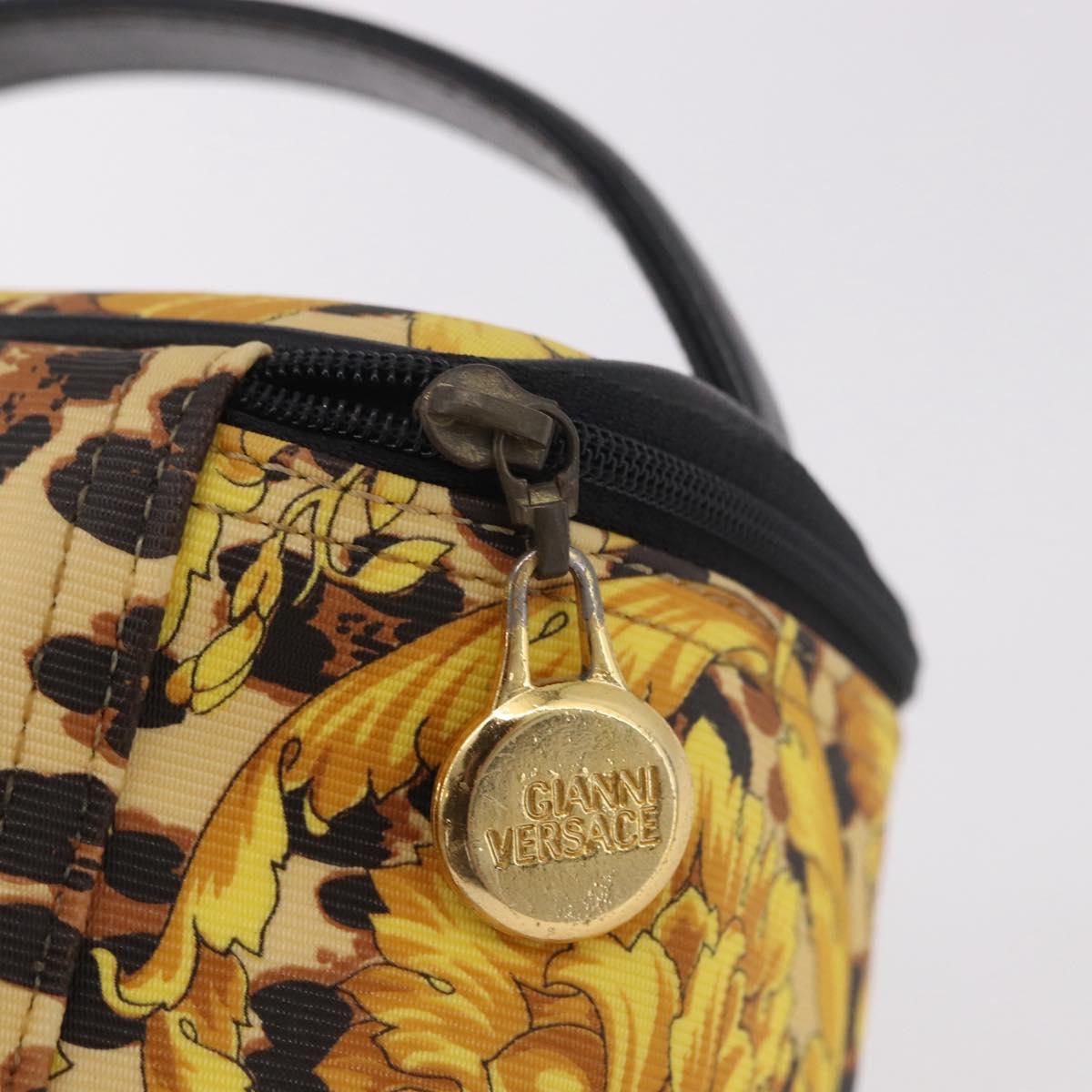 VERSACE Vanity Hand Bag Canvas Yellow Gold Auth 183101A