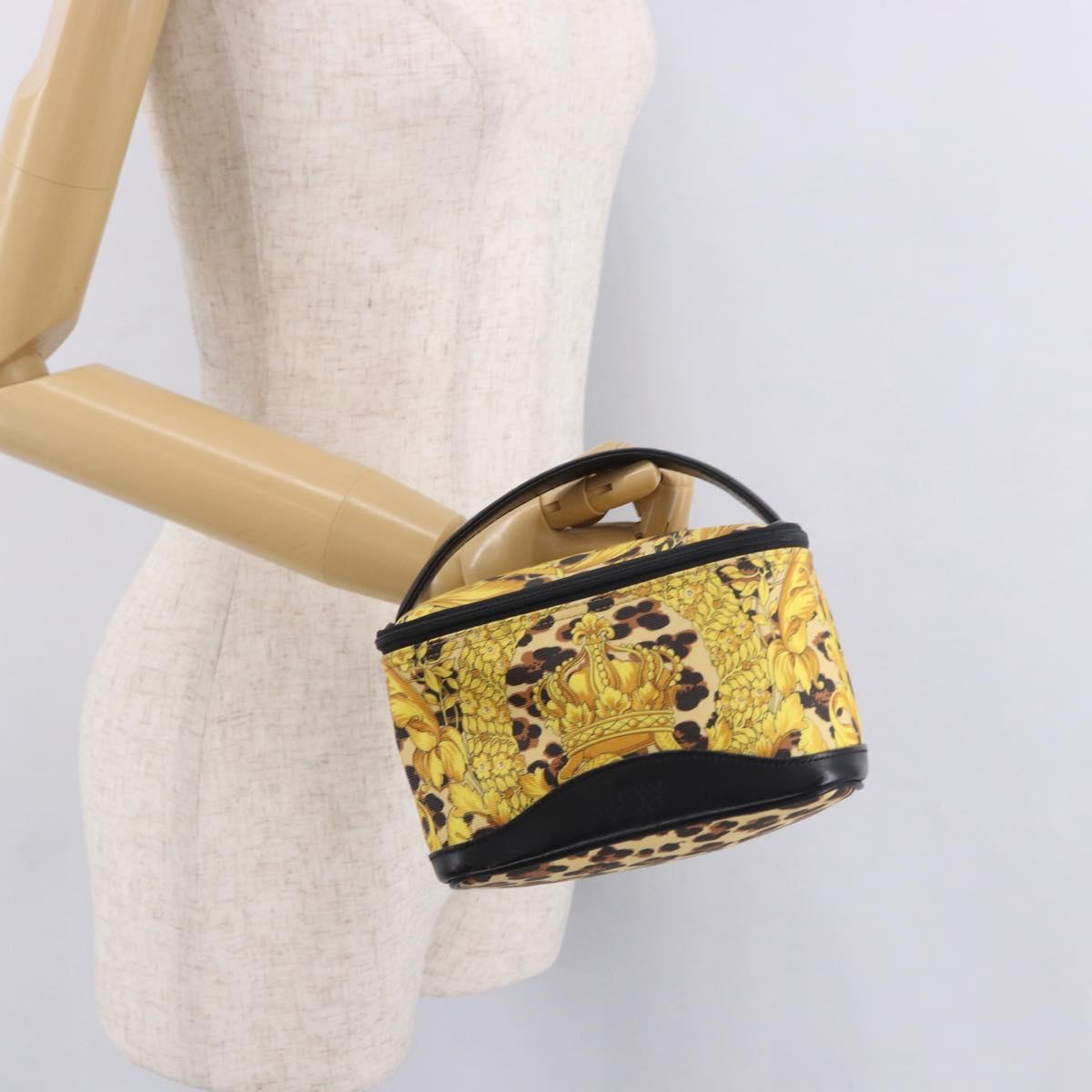 VERSACE Vanity Hand Bag Canvas Yellow Gold Auth 183101A