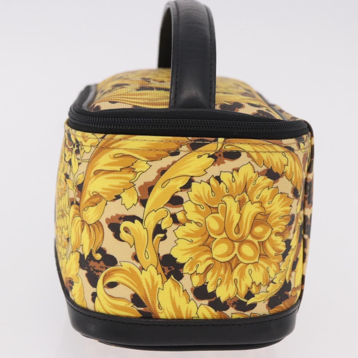 VERSACE Vanity Hand Bag Canvas Yellow Gold Auth 183101A