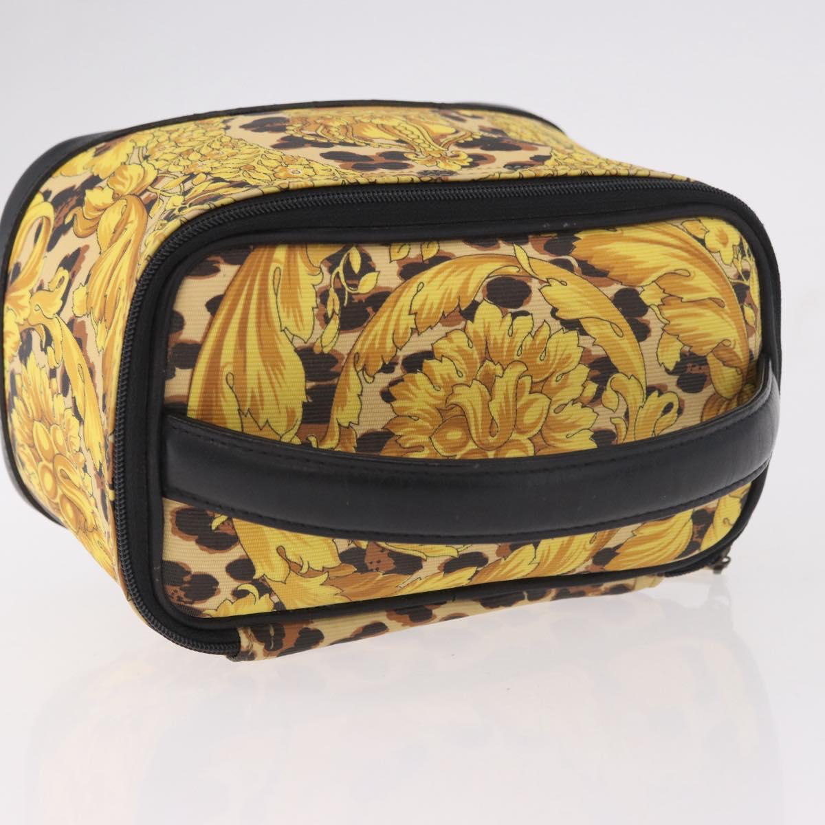 VERSACE Vanity Hand Bag Canvas Yellow Gold Auth 183101A