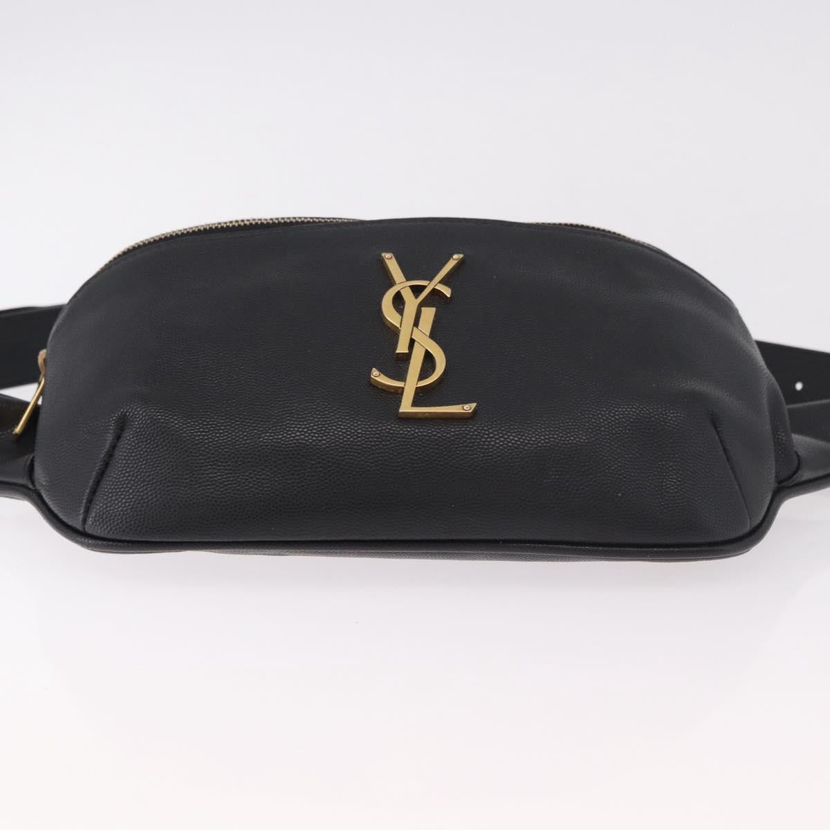 SAINT LAURENT Cassandra Waist Bag Leather Black Gold Auth 183103A