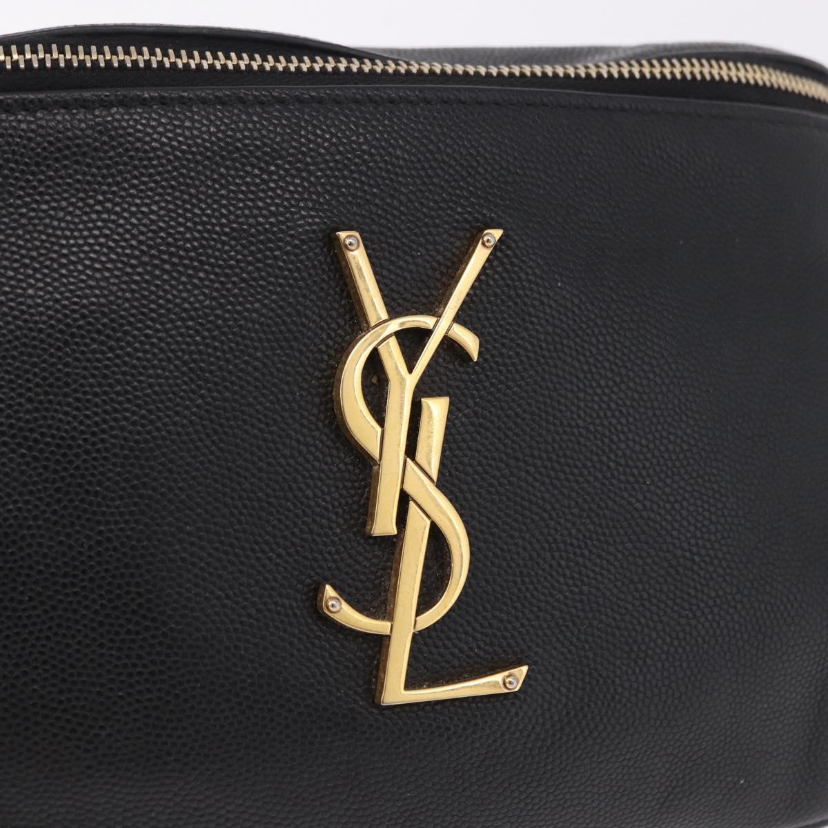 SAINT LAURENT Cassandra Waist Bag Leather Black Gold Auth 183103A