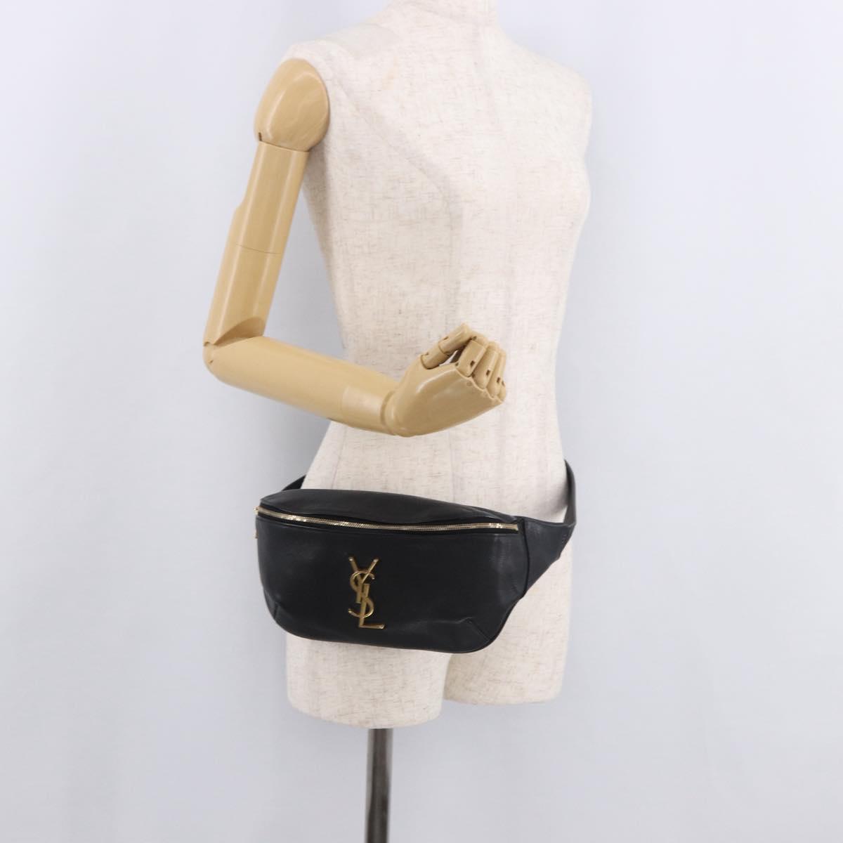 SAINT LAURENT Cassandra Waist Bag Leather Black Gold Auth 183103A