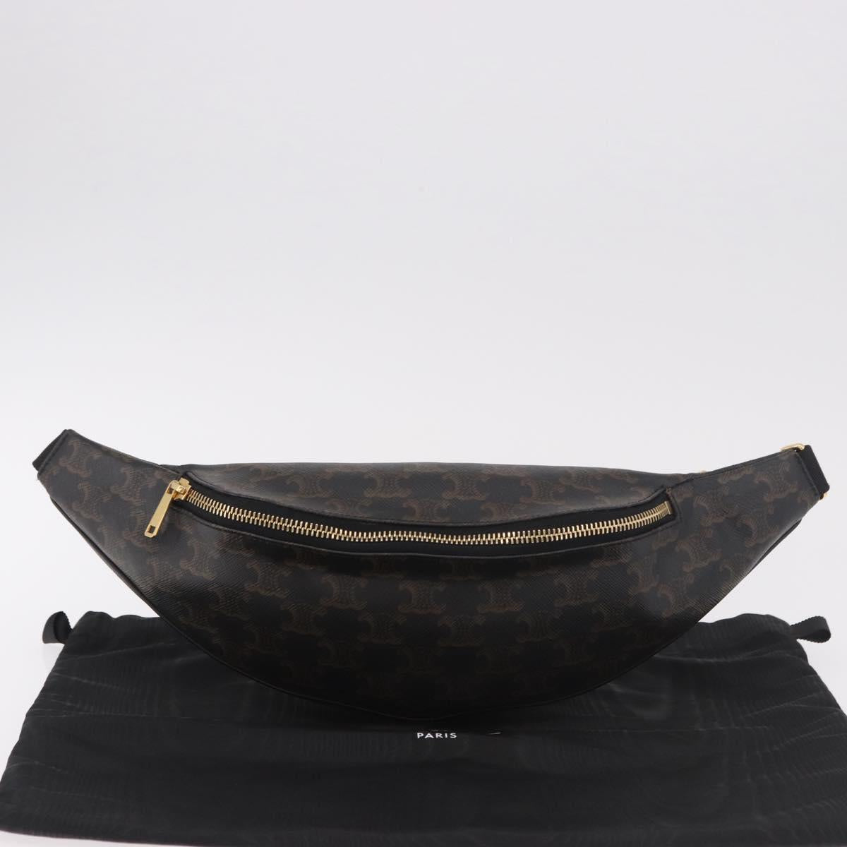 CELINE Triomphe Waist bag PVC Black Gold Auth 183105M