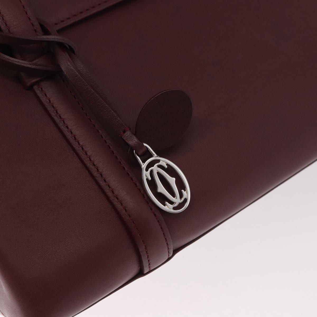 CARTIER Hand Bag Leather Bordeaux Silver Auth 183107V