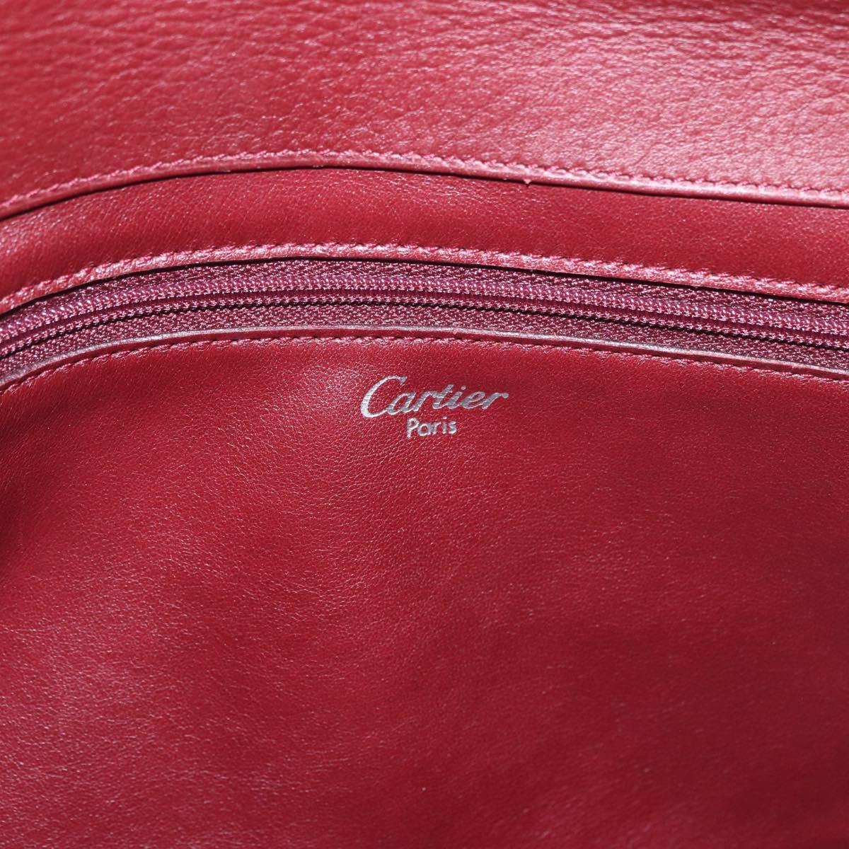 CARTIER Hand Bag Leather Bordeaux Silver Auth 183107V