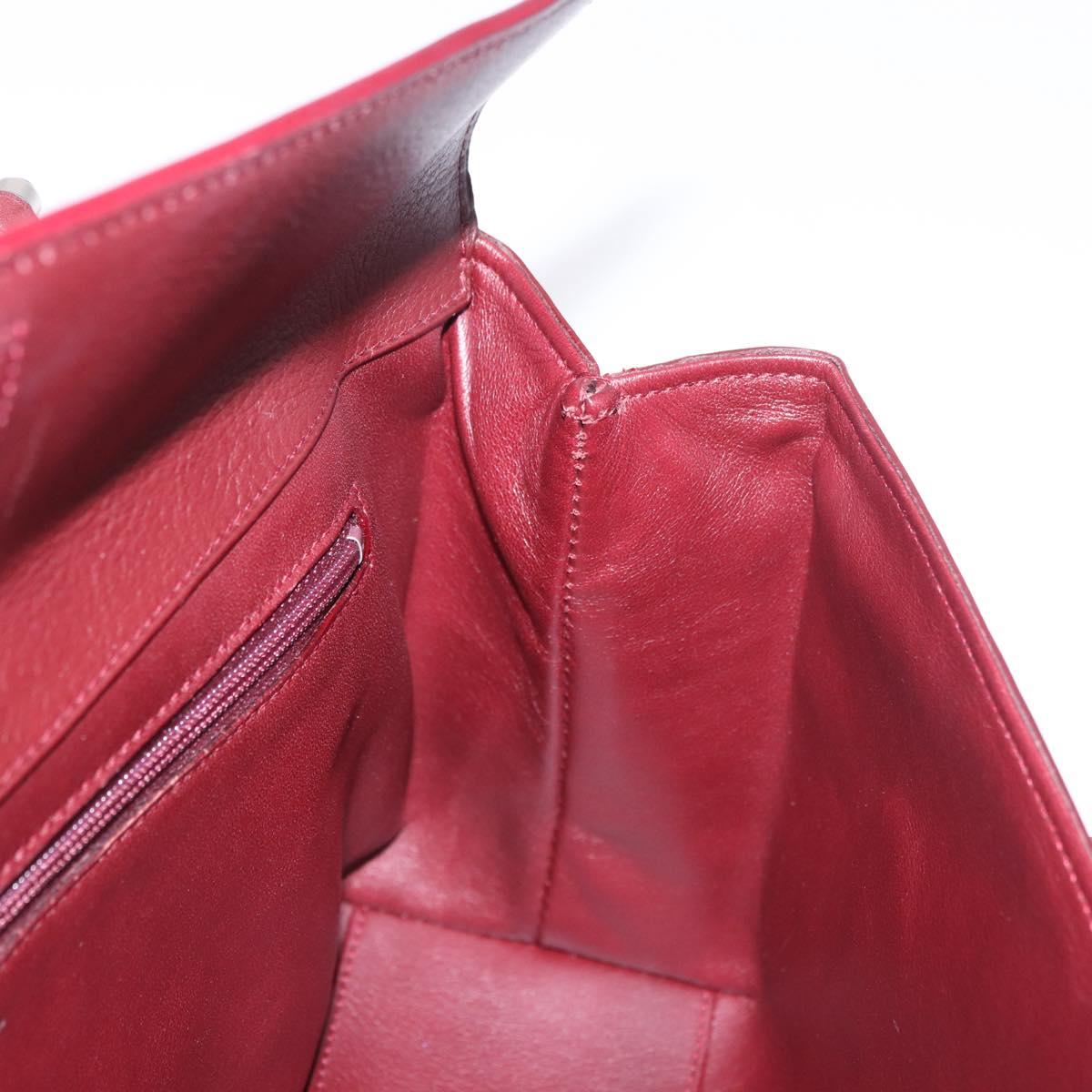 CARTIER Hand Bag Leather Bordeaux Silver Auth 183107V