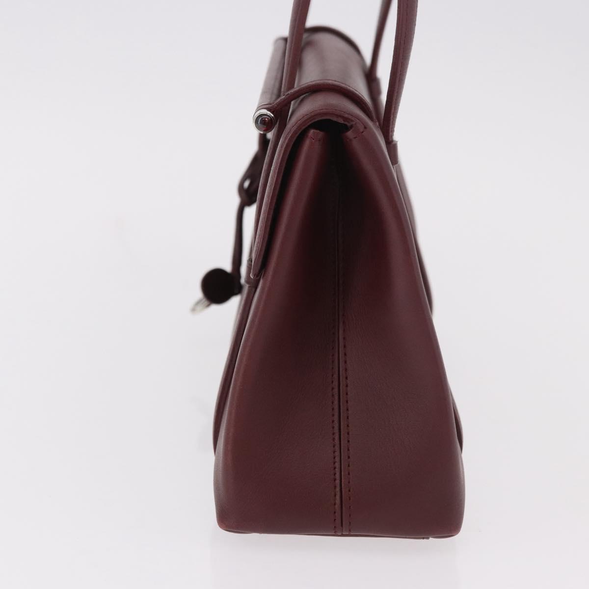 CARTIER Hand Bag Leather Bordeaux Silver Auth 183107V