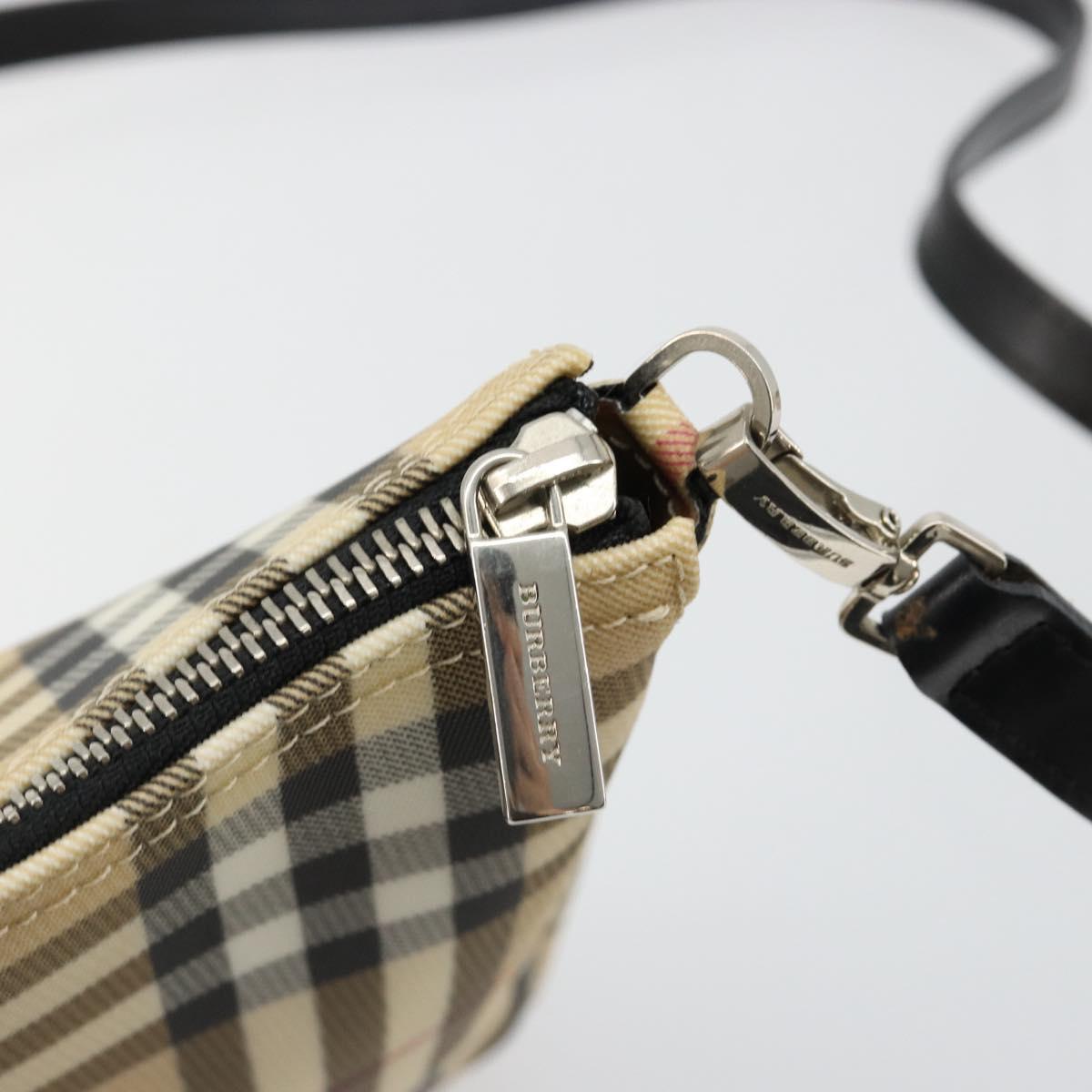 BURBERRY Nova Check Shoulder Bag PVC Beige Silver Auth 183108A