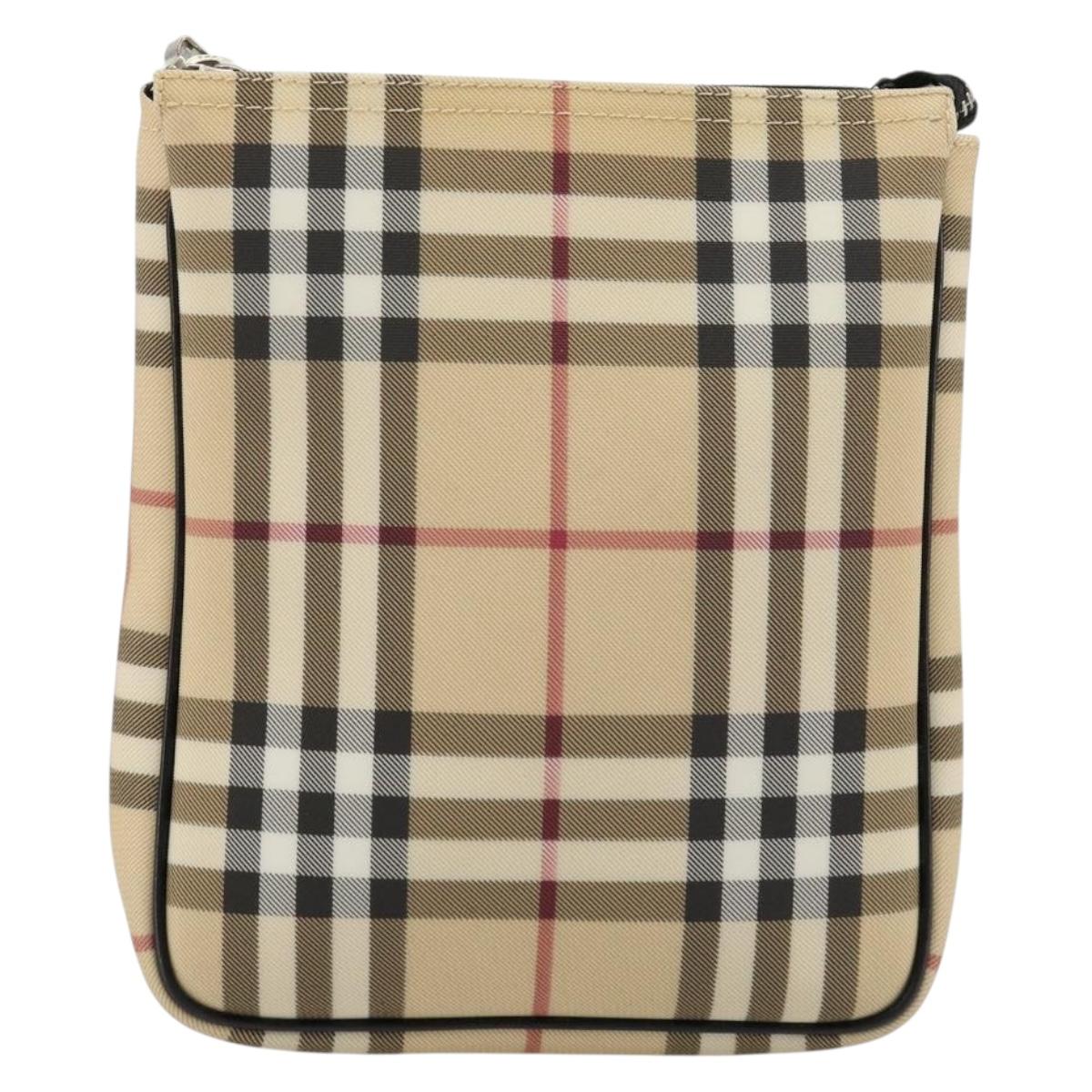 BURBERRY Nova Check Shoulder Bag PVC Beige Silver Auth 183108A