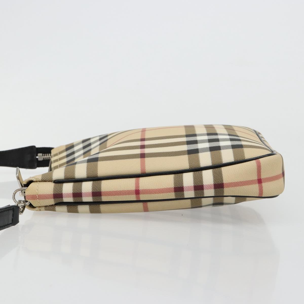 BURBERRY Nova Check Shoulder Bag PVC Beige Silver Auth 183108A