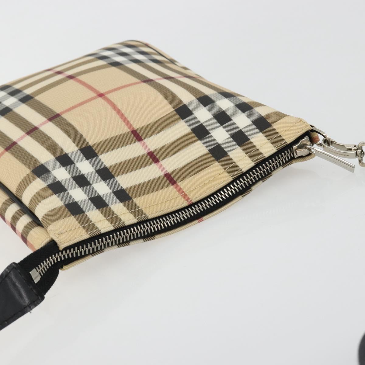 BURBERRY Nova Check Shoulder Bag PVC Beige Silver Auth 183108A