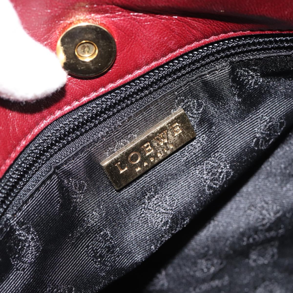 LOEWE Hand Bag Suede Red Gold Auth 183111A