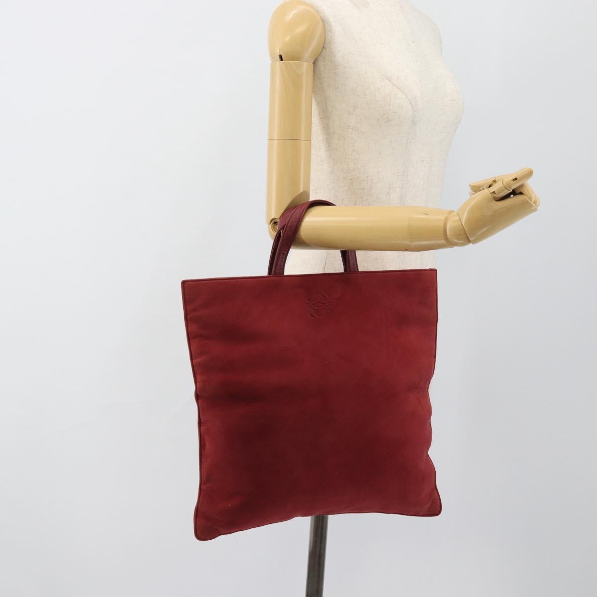 LOEWE Hand Bag Suede Red Gold Auth 183111A