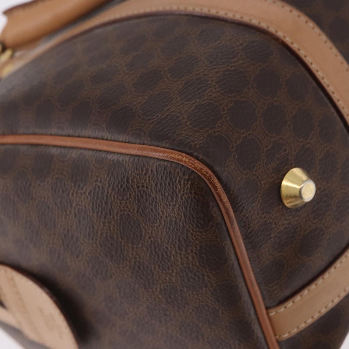 CELINE Macadam Canvas Boston Bag PVC Leather Brown Gold Auth 183113A