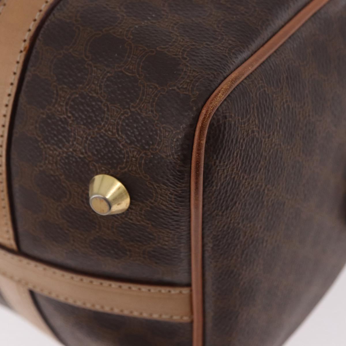 CELINE Macadam Canvas Boston Bag PVC Leather Brown Gold Auth 183113A