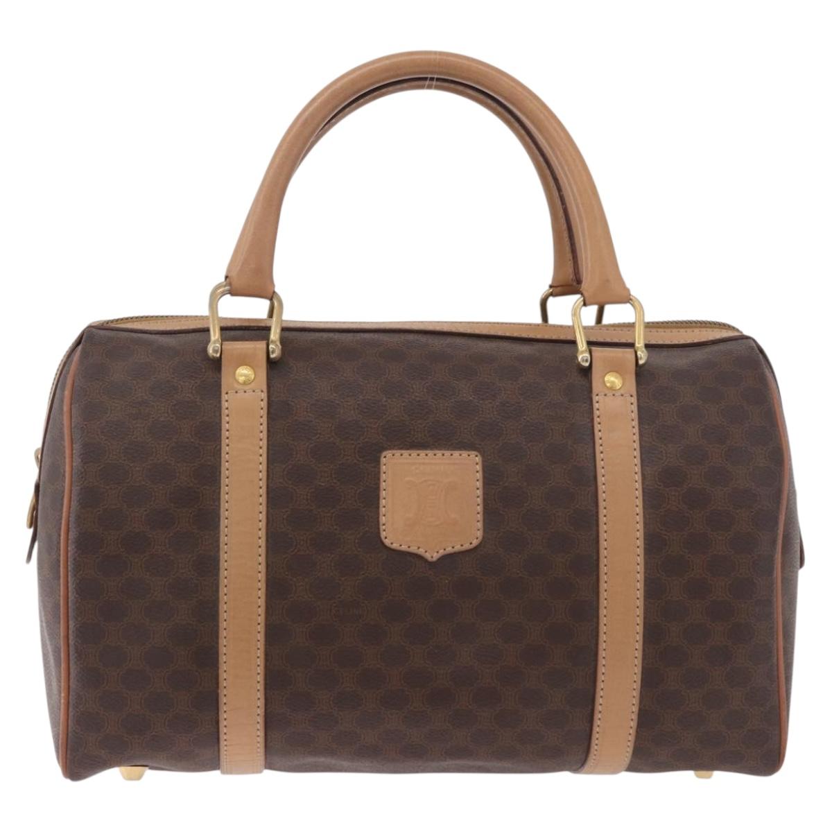 CELINE Macadam Canvas Boston Bag PVC Leather Brown Gold Auth 183113A