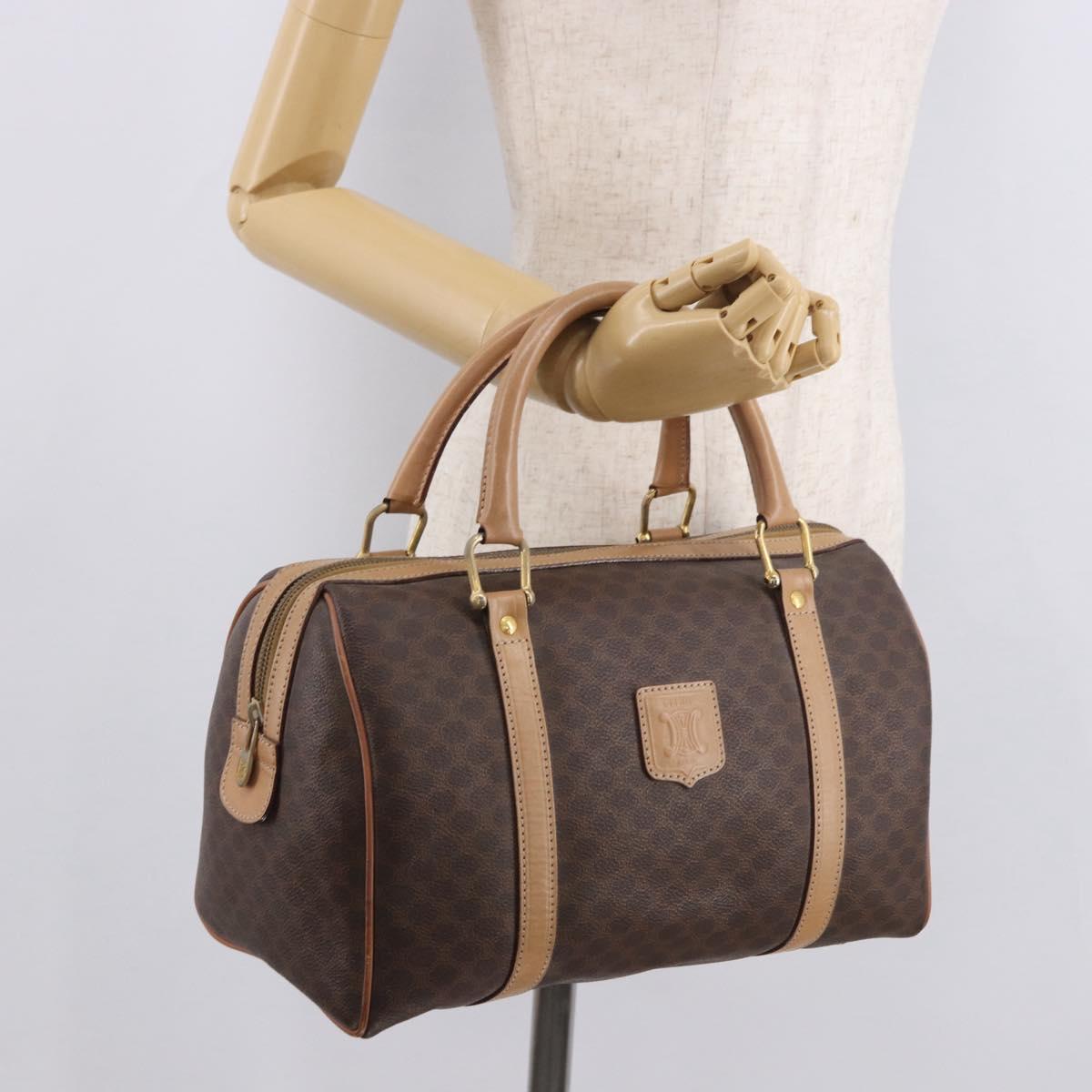 CELINE Macadam Canvas Boston Bag PVC Leather Brown Gold Auth 183113A