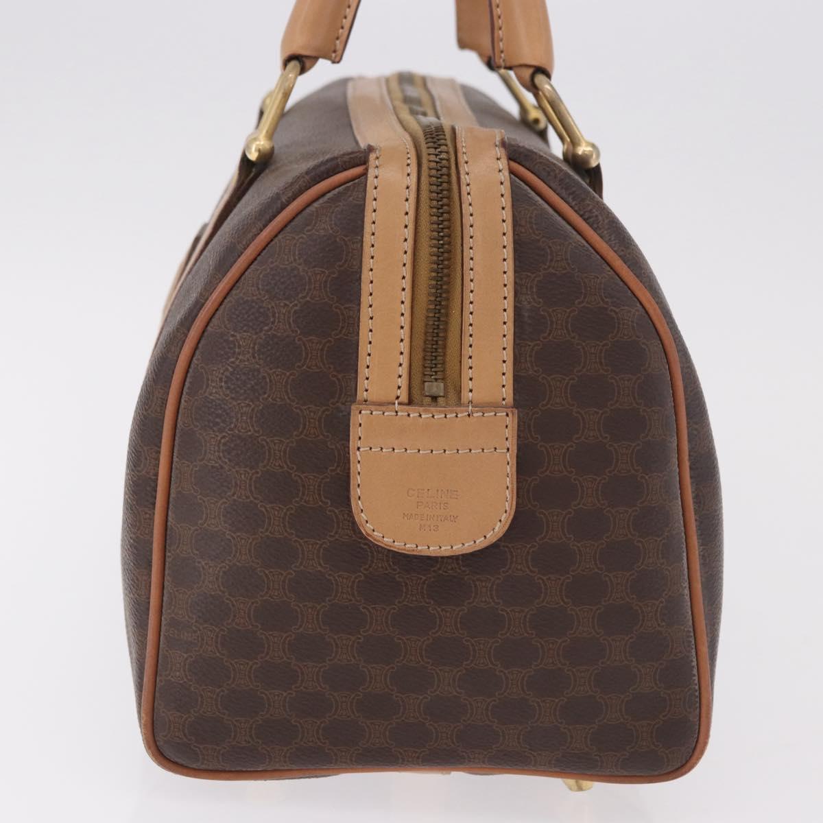 CELINE Macadam Canvas Boston Bag PVC Leather Brown Gold Auth 183113A
