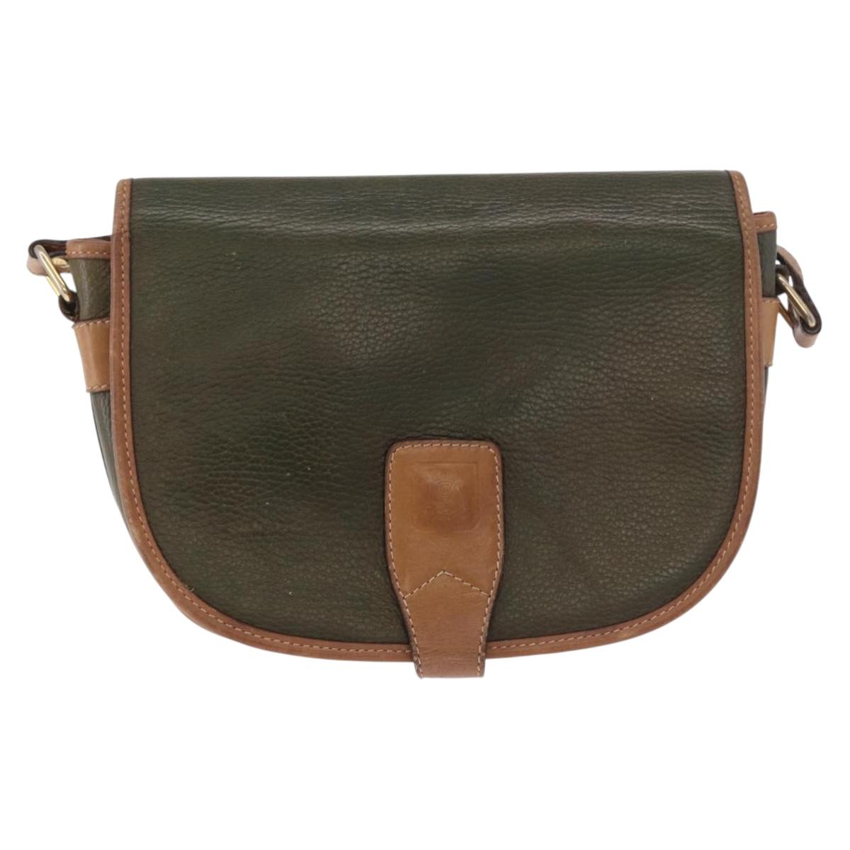 CELINE Shoulder Bag Leather Green Gold Auth 183117