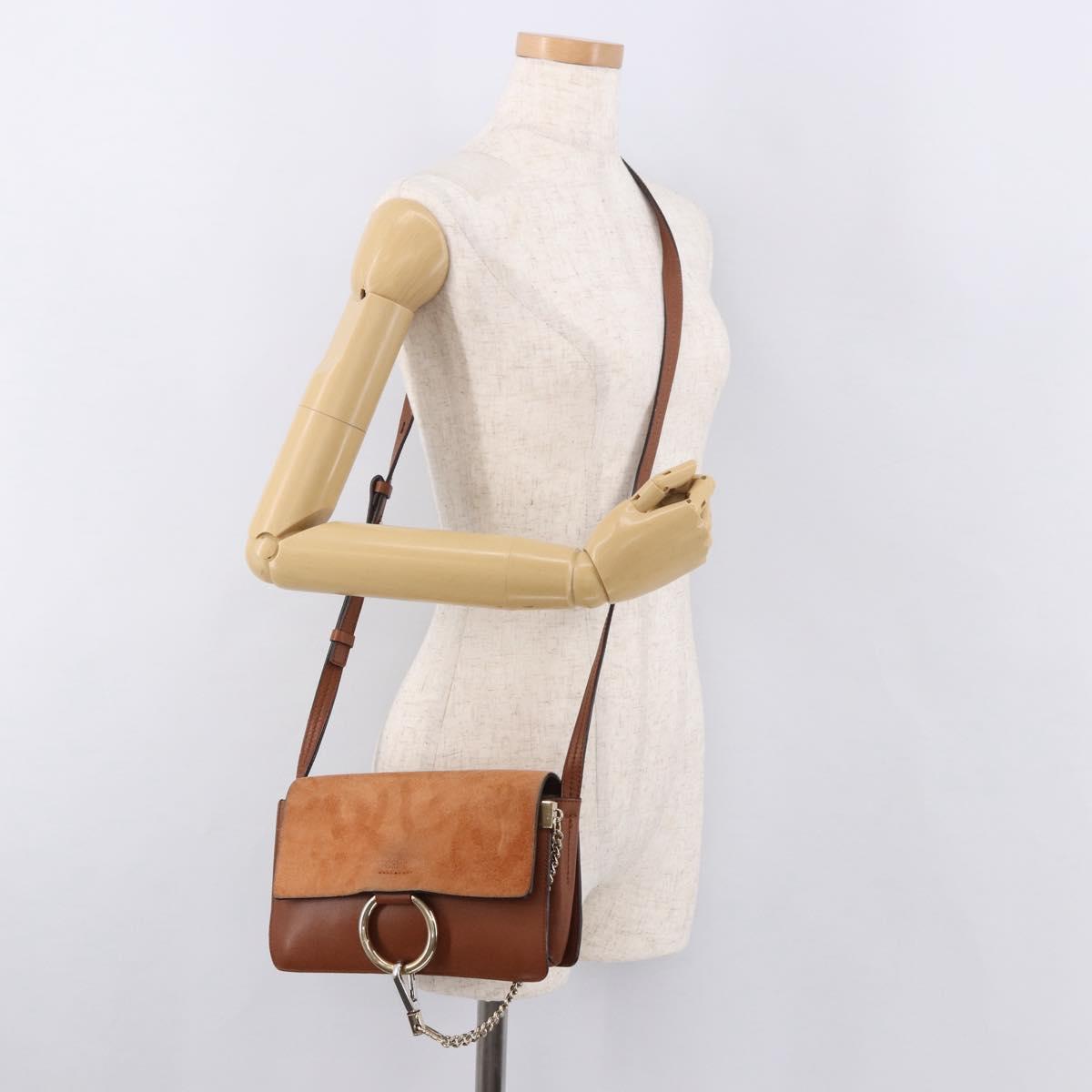 Chloe Fay Shoulder Bag Suede Brown Gold Auth 183119A